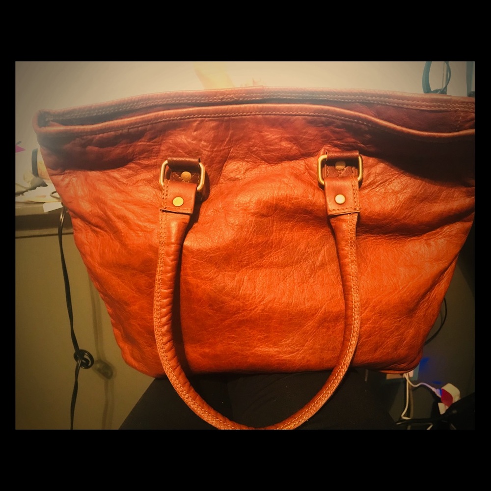 Leather zip top bag